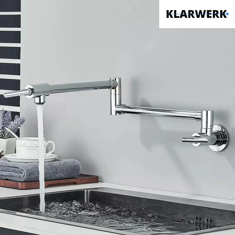 NILS | Rubinetto per acqua fredda a parete monoforo cromato | cucina professionale in acciaio inox | Parete pieghevole  con rubinetto pieghevole