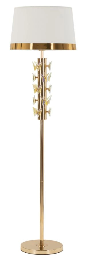 Lampada da Terra Gold Butterfly Ø45x157 cm in Ferro e Metallo e Tessuto e Vetro Oro e Bianco