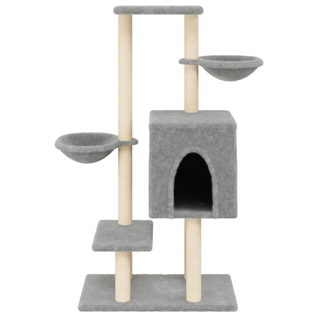 Albero per Gatti con Tiragraffi in Sisal Grigio Chiaro 117 cm 172119