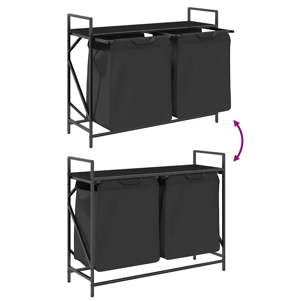 Cesto della Biancheria 2 Scomparti con Ripiano in Rovere Nero CFW4174460
