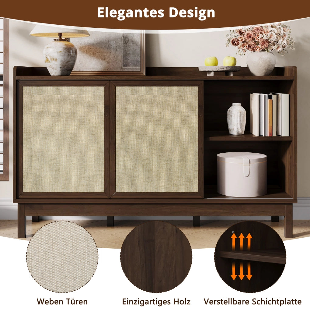 Credenza con ante scorrevoli, doppio cassetto e ripiani regolabili