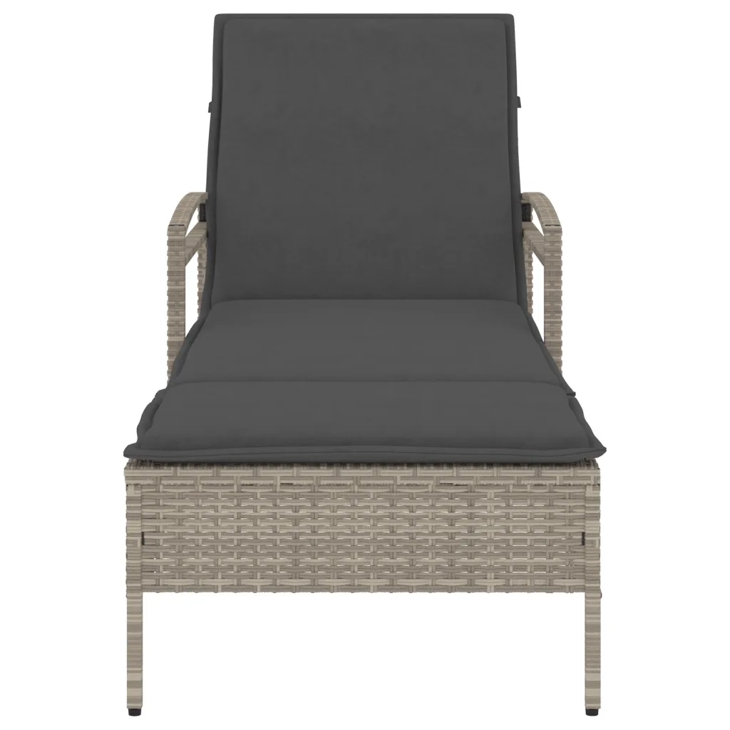 Lettino con Cuscino Grigio Chiaro 63x200x81 cm in Polyrattan 368304