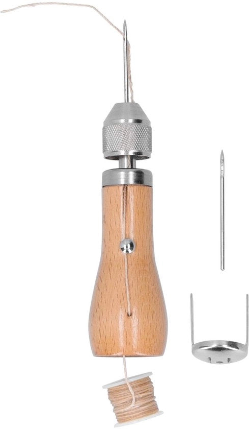 Macchina per cucire portatile - Design ergonomico - Manico in legno - Ideale per tessuti di lana e canapa - Per riparazioni e cuciture - Adatto per tessuti pesanti - Strumento per cucire a mano