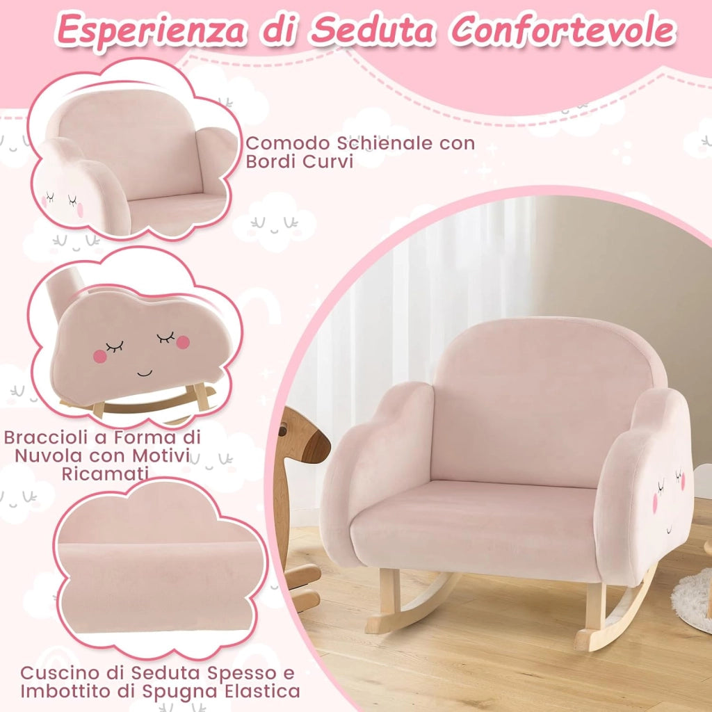 Sedia a Dondolo per Bambini 1-5 Anni, Poltrona Imbottita per Bambini con Gambe in Legno Massello e Piedini Antiscivolo, per Sala Giochi, Camera da Letto e Asilo