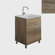 Mobile Lavatoio Vasca Zeus in MineralMarmo Apertura a 2 Ante 60x46x84 cm Olmo Naturale