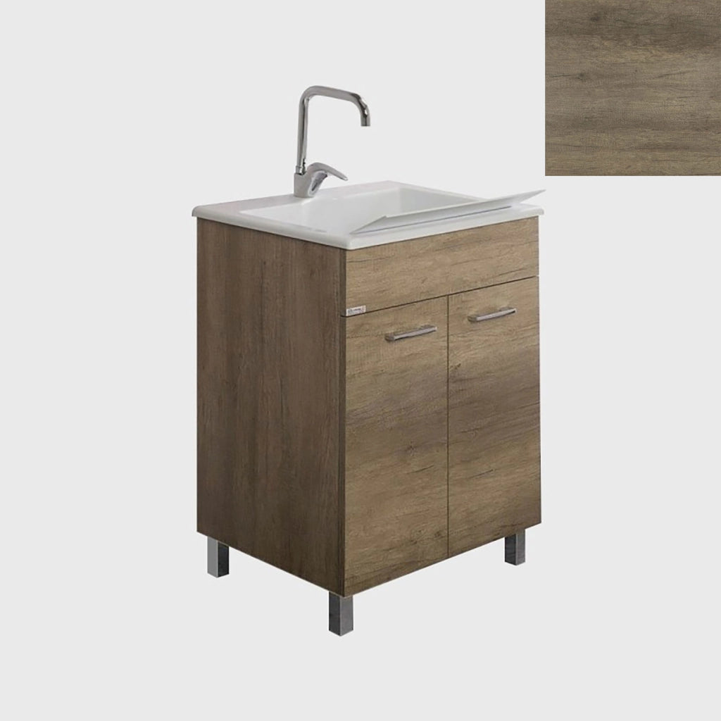 Mobile Lavatoio Vasca Zeus in MineralMarmo Apertura a 2 Ante 60x46x84 cm Olmo Naturale
