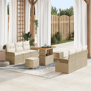 Set di Divano da Giardino 9 Pezzi con Cuscini Beige Polyrattan Acacia