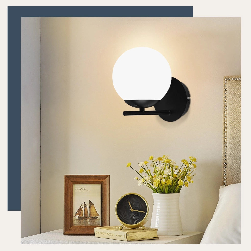 ZMH Lampada da parete nera interna E27 Lampada da letto in vetro con design moderno in metallo Lampada da vintage