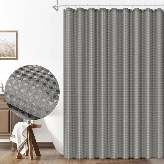 Douchegordijn a wafel con design - tessuto lavabile - 1 pezzo - grigio - 180 x 200 cm