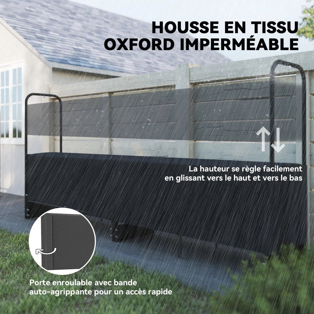 Portabusta legna da giardino esterno ¨C Xylo ¨C copertura impermeabile Oxford 600D 260x38x118 cm nero