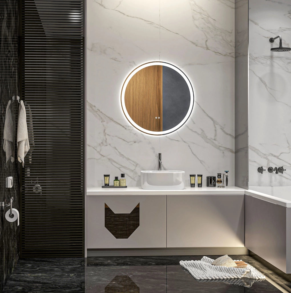 Specchio da bagno LED rotondo Ø 60 cm bianco in alluminio, touch, antiappannamento