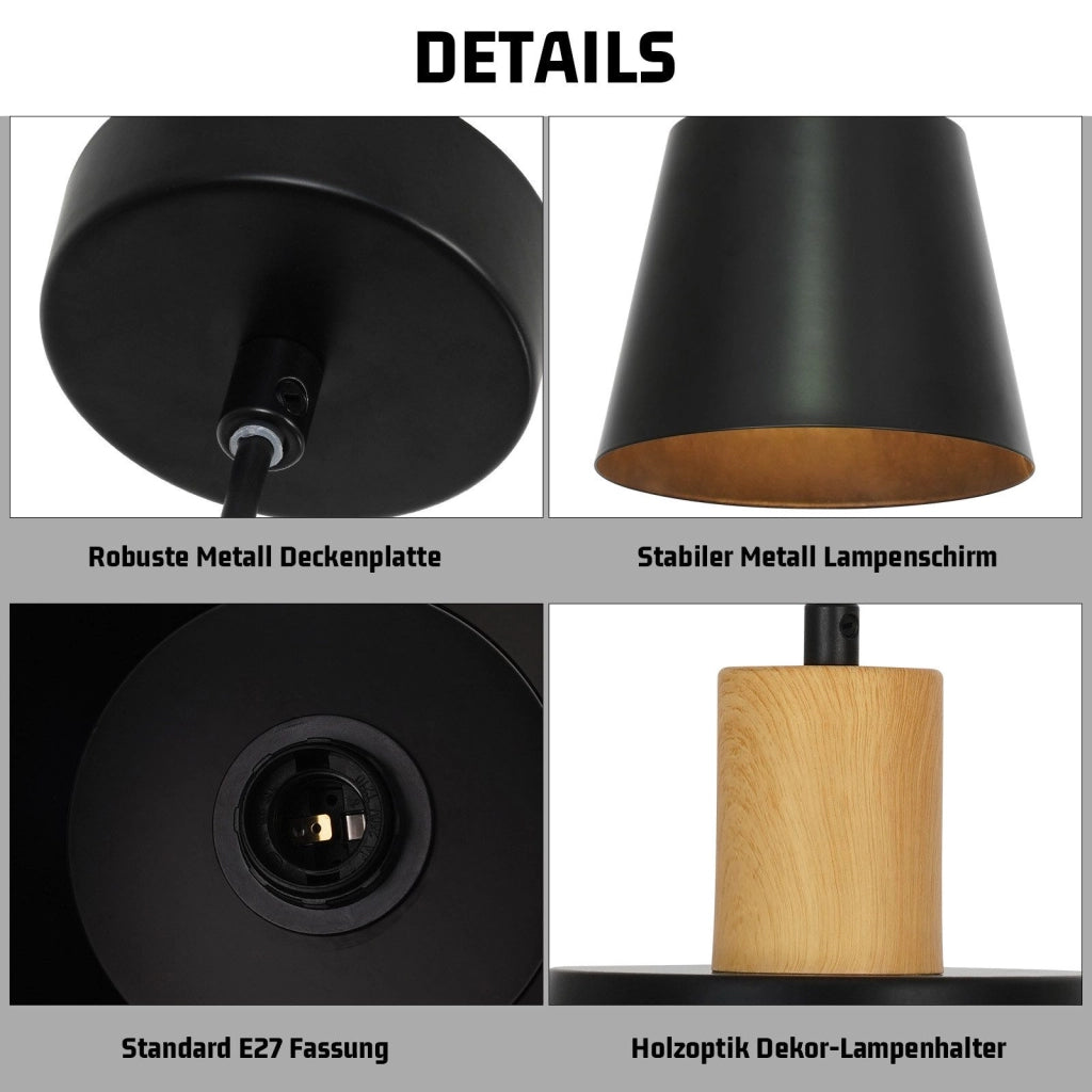 Lampada a sospensione ZMH per sala da pranzo 1 fiamma 2 x Lampada a sospensione in metallo nero industriale