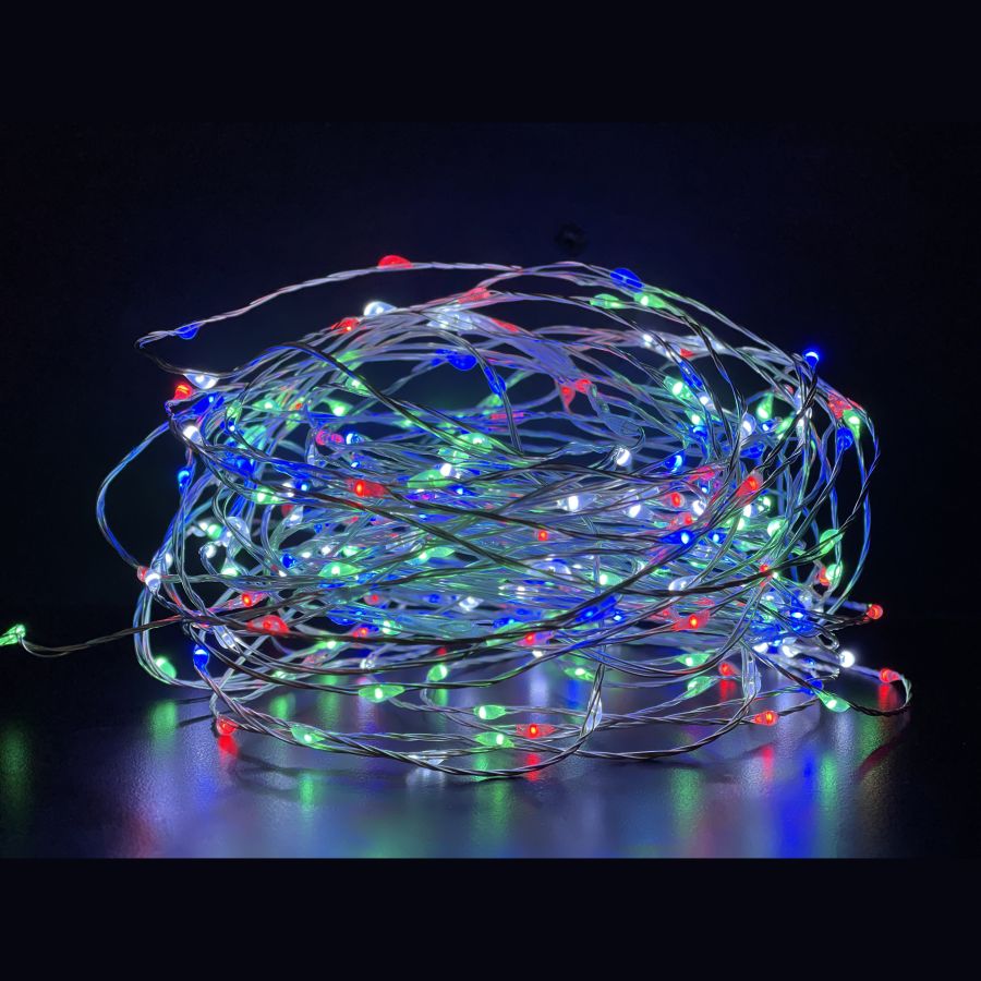LUCI LED FILO RAME CON 200 LED MULTICOLOR 20M A BATTERIA USO INTERNO E ESTERNO