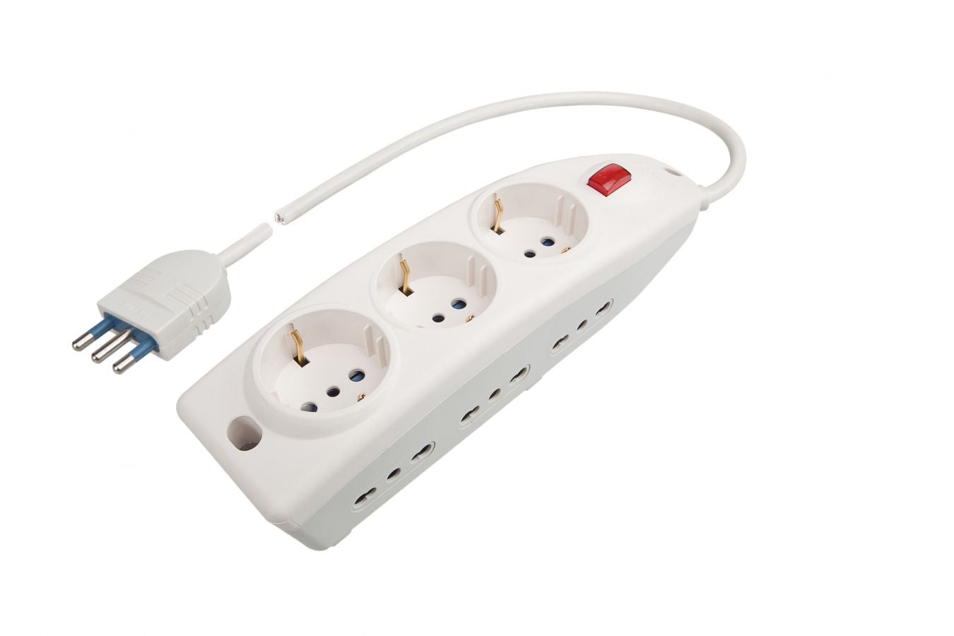 PRESA MULTIPLA CON 6 USCITE BIVALENTI 10/16A 2P+T, 3 USCITE 10-16A 2P+T (STAN