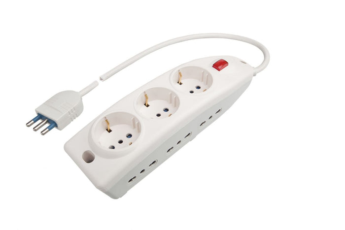PRESA MULTIPLA CON 6 USCITE BIVALENTI 10/16A 2P+T, 3 USCITE 10-16A 2P+T (STAN