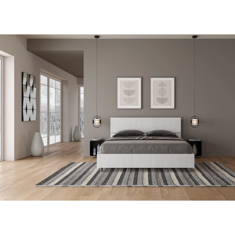 Letto Matrimoniale 160x190 cm testata inclinata Demas - Con rete,Bianco Frassino