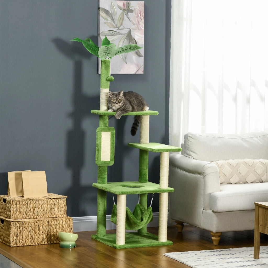 Tiragraffi Albero per Gatti con Amaca e Pallina ¨C zephmum ¨C Verde Sisal 49x49x142