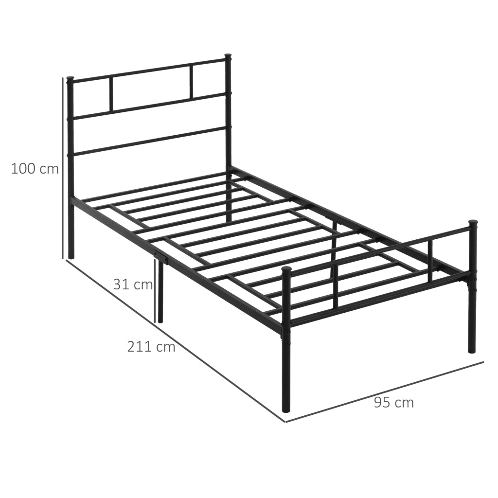 Letto Singolo in Acciaio con Testiera e Pediera ¨C Zephmum ¨C Nero 90x200