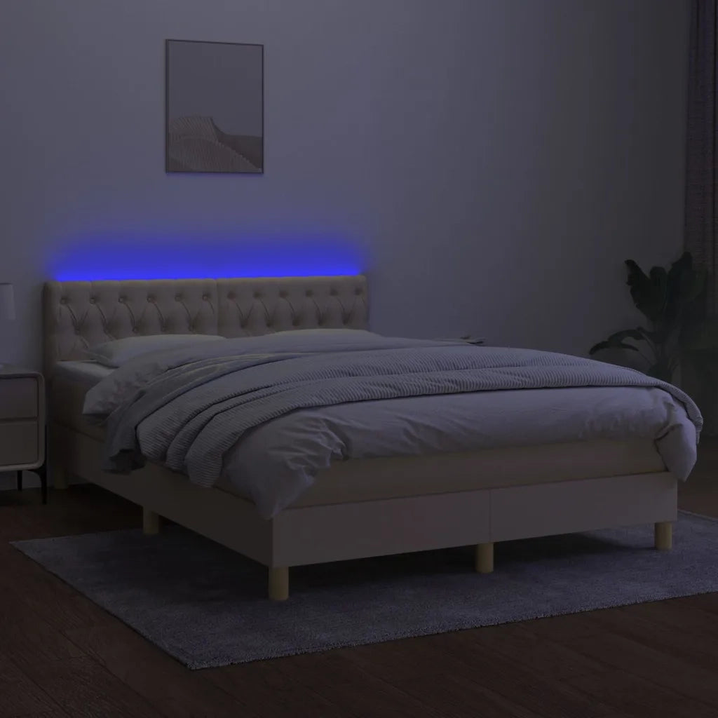 Letto a Molle con Materasso e LED Crema 140x190 cm in Tessuto 3133954