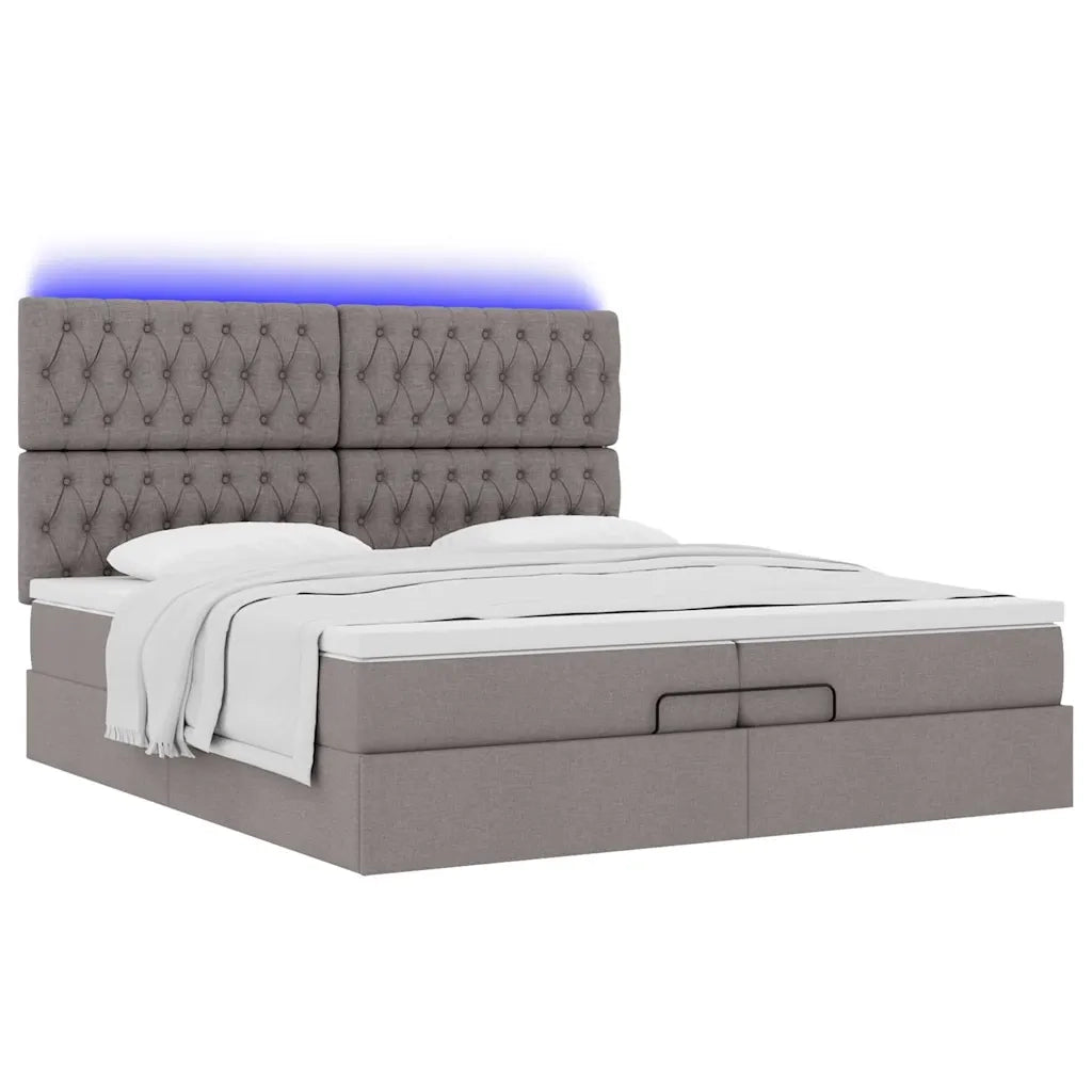 Struttura Letto Pouf con Materassi Tortora 200x200 cm Tessuto 3314118
