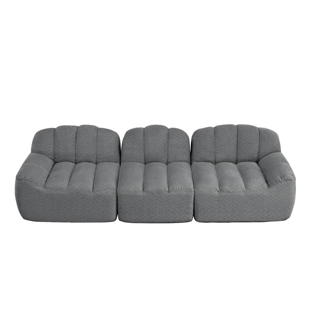 Divano modulare a 3 posti senza struttura con seduta profonda e pouf in pile granulare grigio 288 × 104 × 79 cm