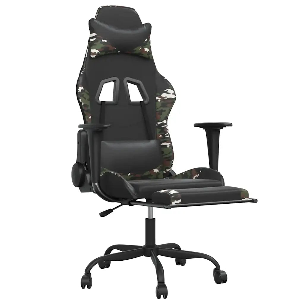 Sedia Gaming | Sedia da e-sports Massaggio Poggiapiedi Nero e Mimetico Similpelle