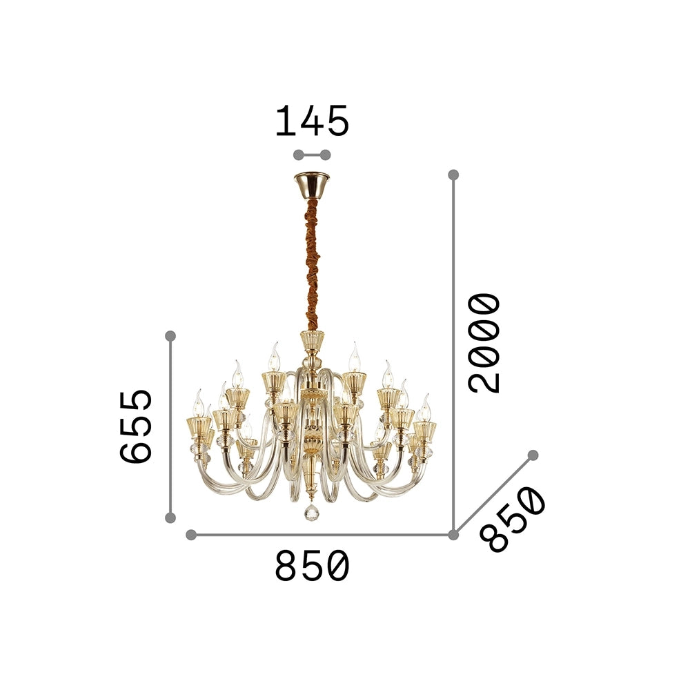 Lampadario Classico Strauss Vetro Oro 18 Luci E14