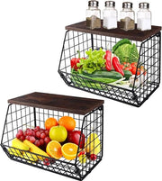 Porta frutta appesa con coperchio in legno - supporto per banane in filo metallico - mobile per conservazione frutta e verdura - supporto frutta appeso per la cucina