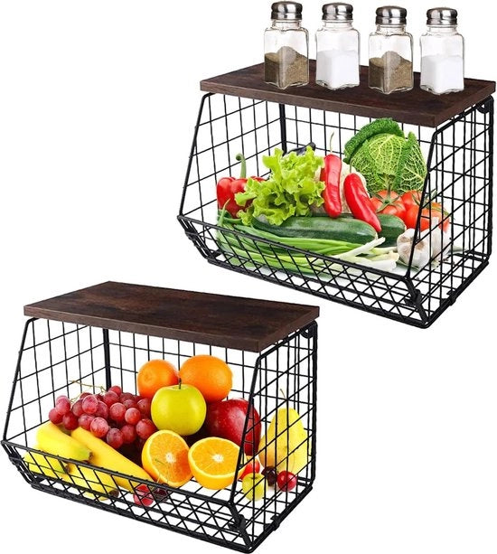 Porta frutta appesa con coperchio in legno - supporto per banane in filo metallico - mobile per conservazione frutta e verdura - supporto frutta appeso per la cucina
