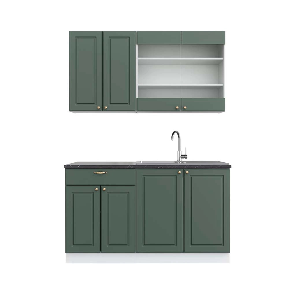 Cucina completa Fame-Line Verde-oro rustico/Bianco 140 cm, PL Antracite Vicco