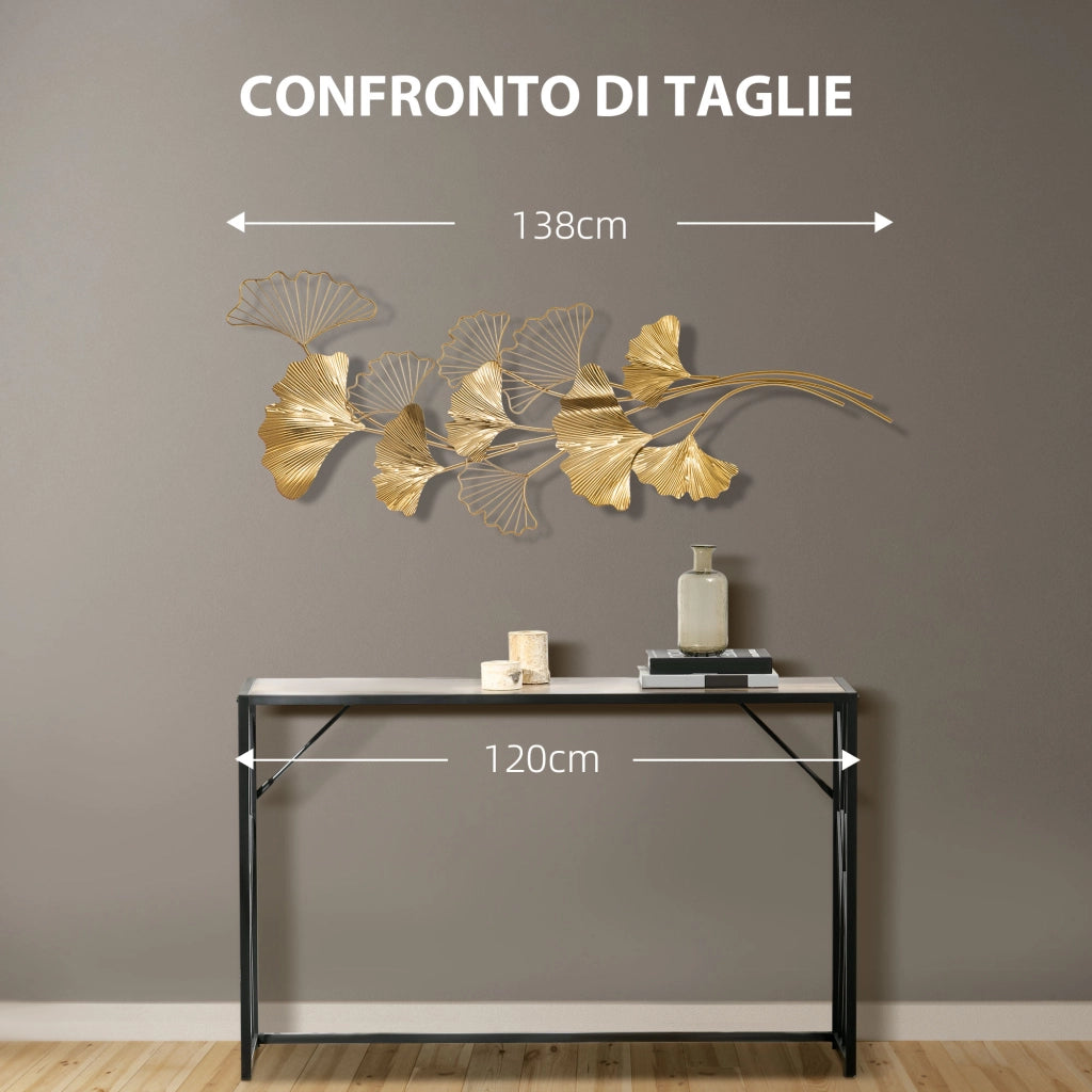 Decorazione Murale 3D in Metallo Foglie di Ginkgo ¨C zephmum ¨C Dorata 138x70 cm