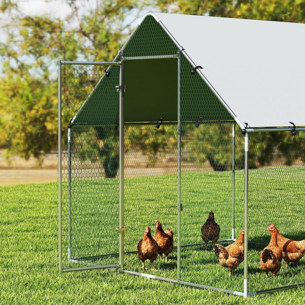 Pollaio per Galline da Esterno 200x200x200 cm con Tetto e Serrature in Acciaio Zincato Argento
