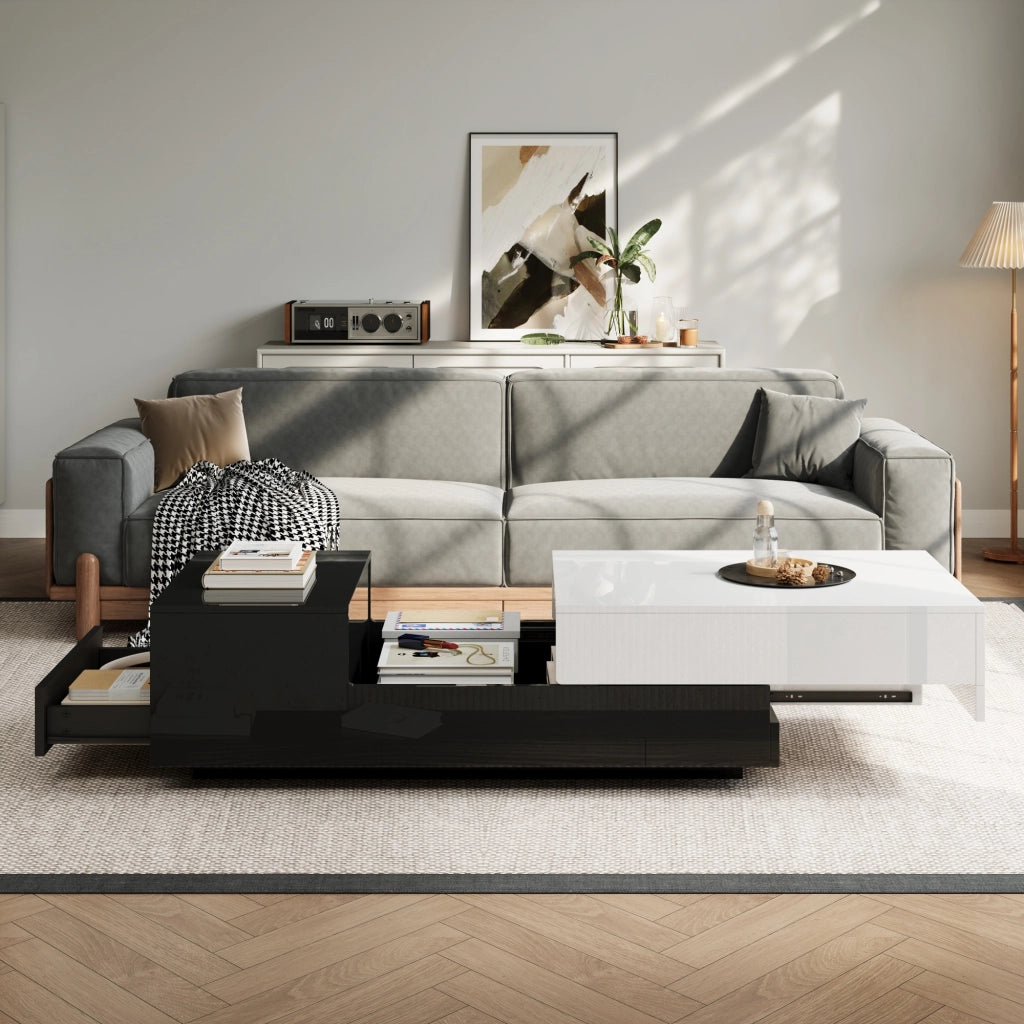 TAVOLINO DA SALOTTO 100 x 50 x 38 cm Bianco/Nero in pannello di particelle con 2 cassetti