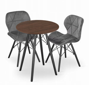 Set da tavolo rotondo in frassino VALORA KOVA 60 con 2 sedie grigie WAKO