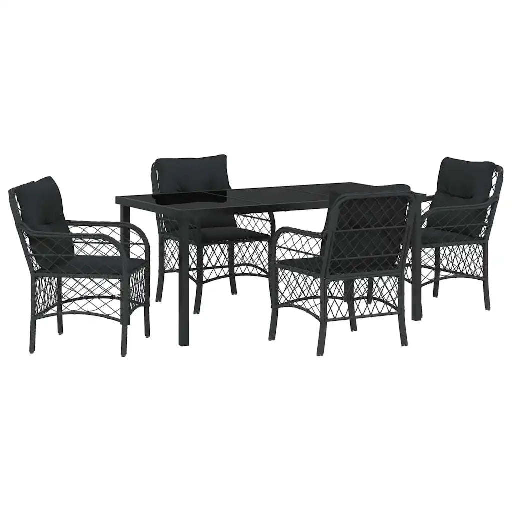 Set da Pranzo per Giardino con cuscino 5 pcs Nero polyrattan 3380207