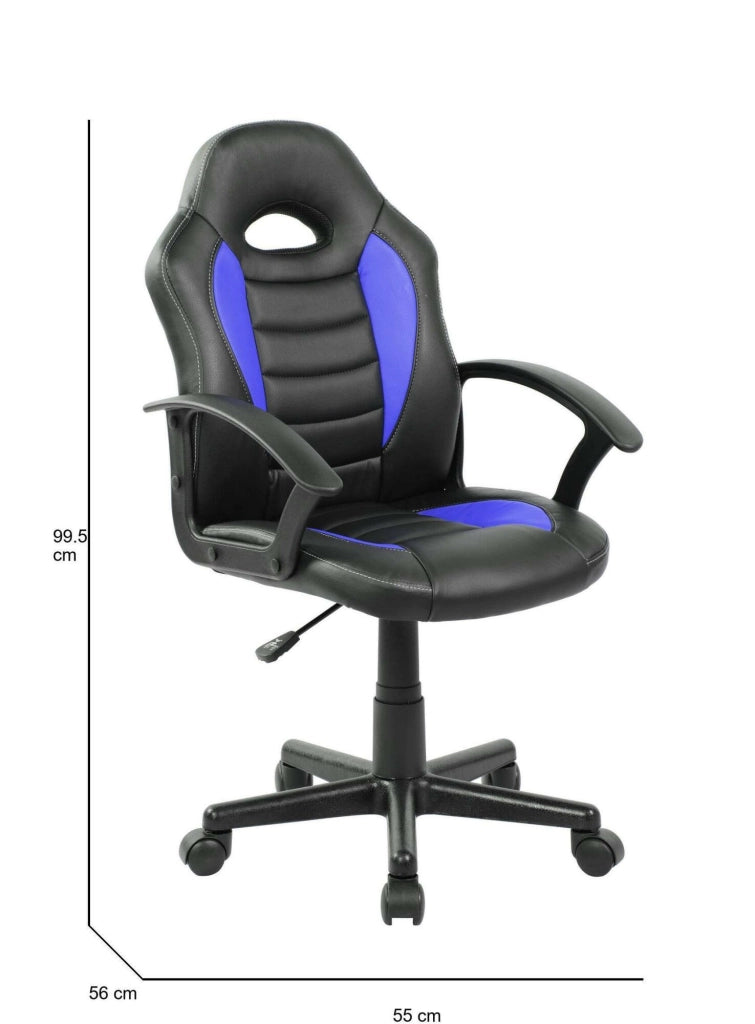 Sedia da gaming Miranda, Poltrona da gaming ragazzo, Sedia da scrivania, 56x55h89/100 cm, Nero e Blu