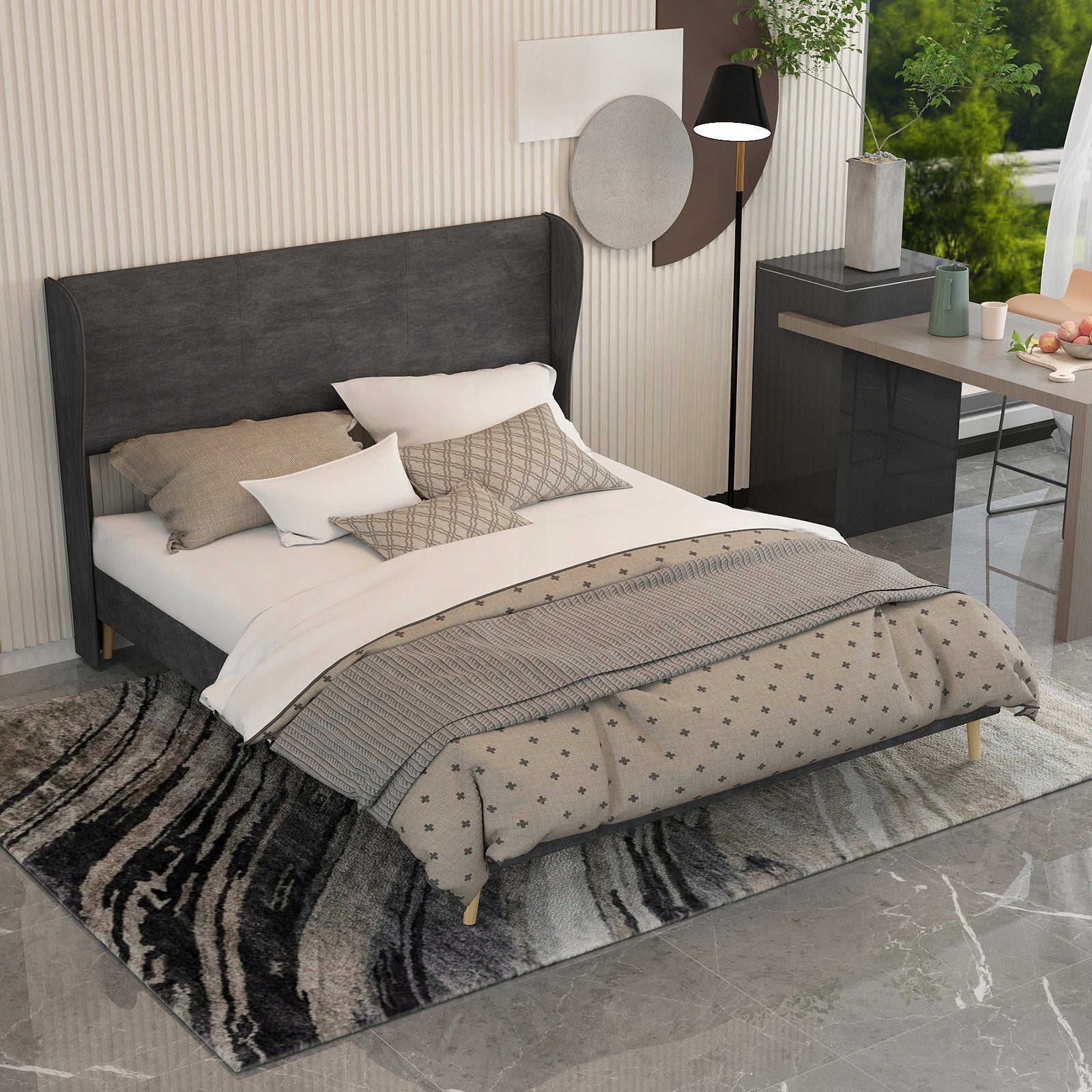 Letto imbottito 160x200 grigio con testiera morbida - Xylo