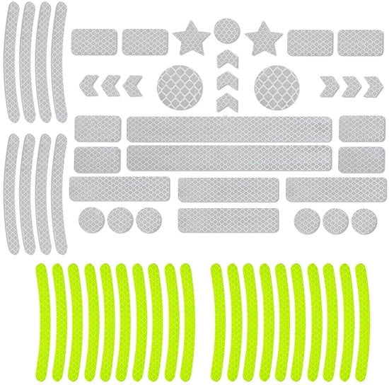 Tape riflettente per sicurezza - 62 stickers - Acqua resistente - Utilizzabile per veicoli, biciclette e caschi protettivi