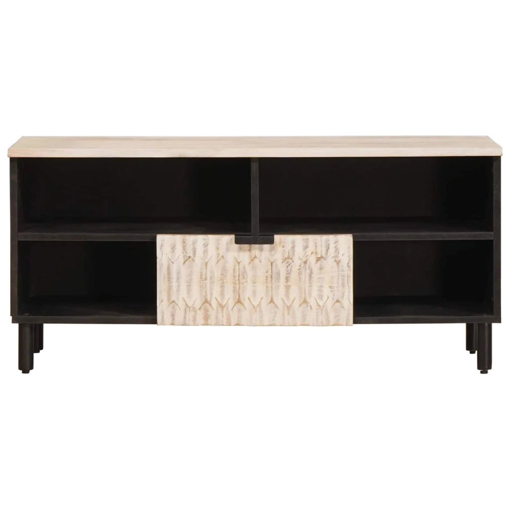Mobile porta TV rettangolare con cassetto design moderno e minimalista 100 x 33 x 46 cm legno di mango bianco 02_0057768