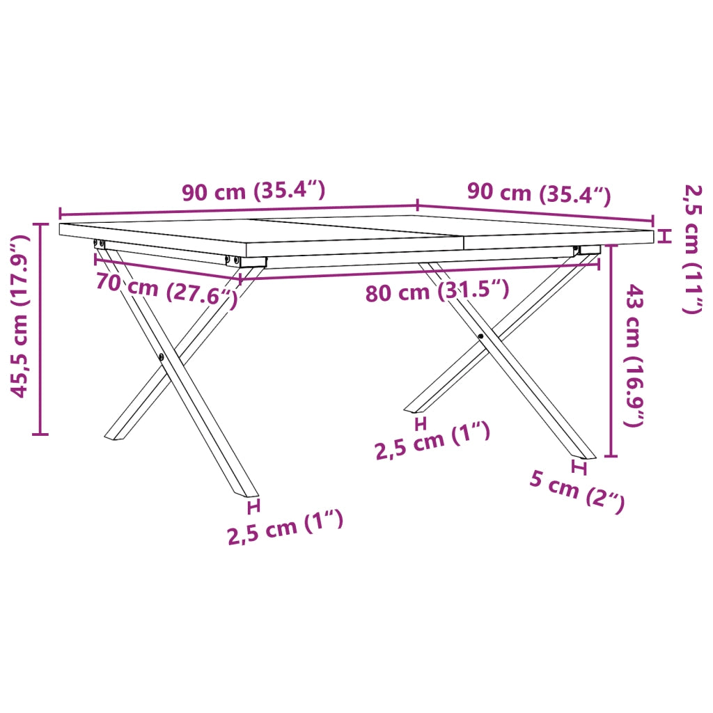 vidaXL Tavolino Salotto Telaio a X 90x90x45,5 cm Legno Pino e Acciaio