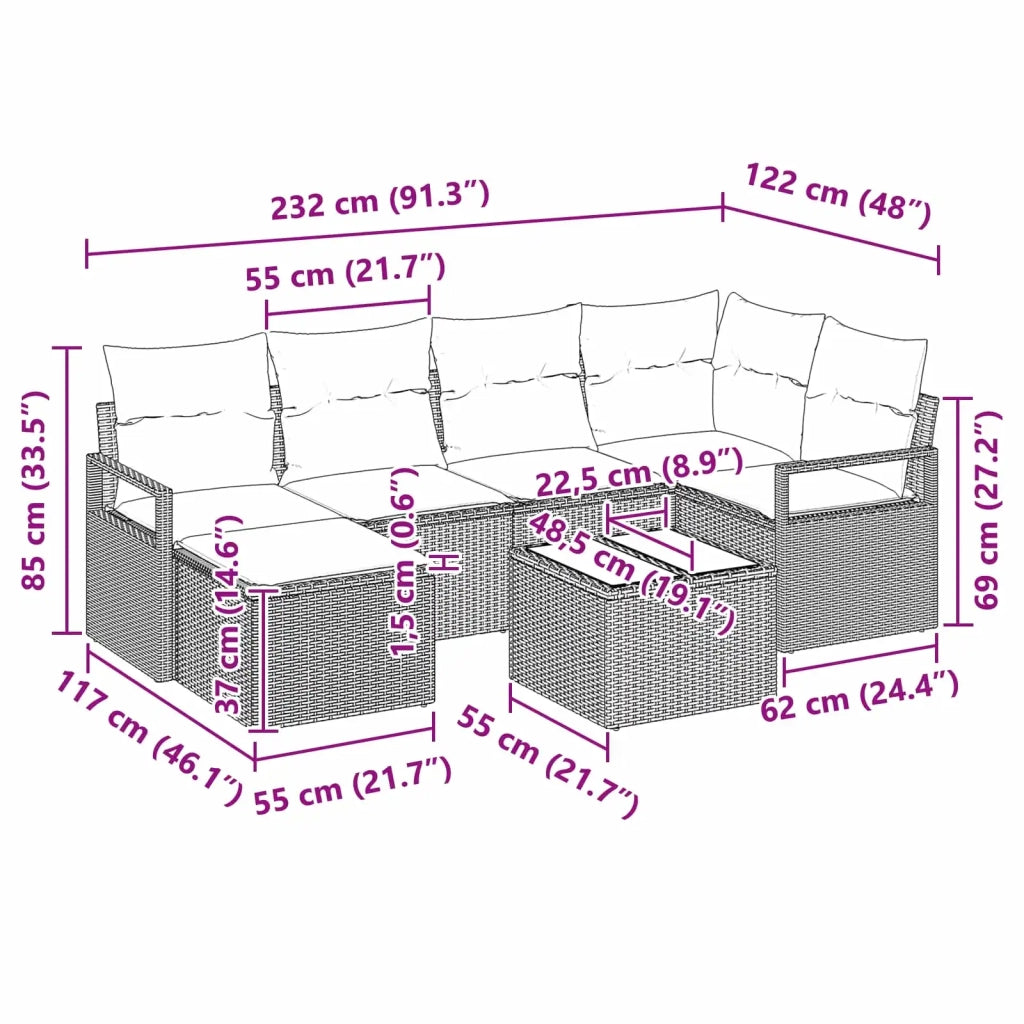 Set di divani 7 pcs Marrone polyrattan