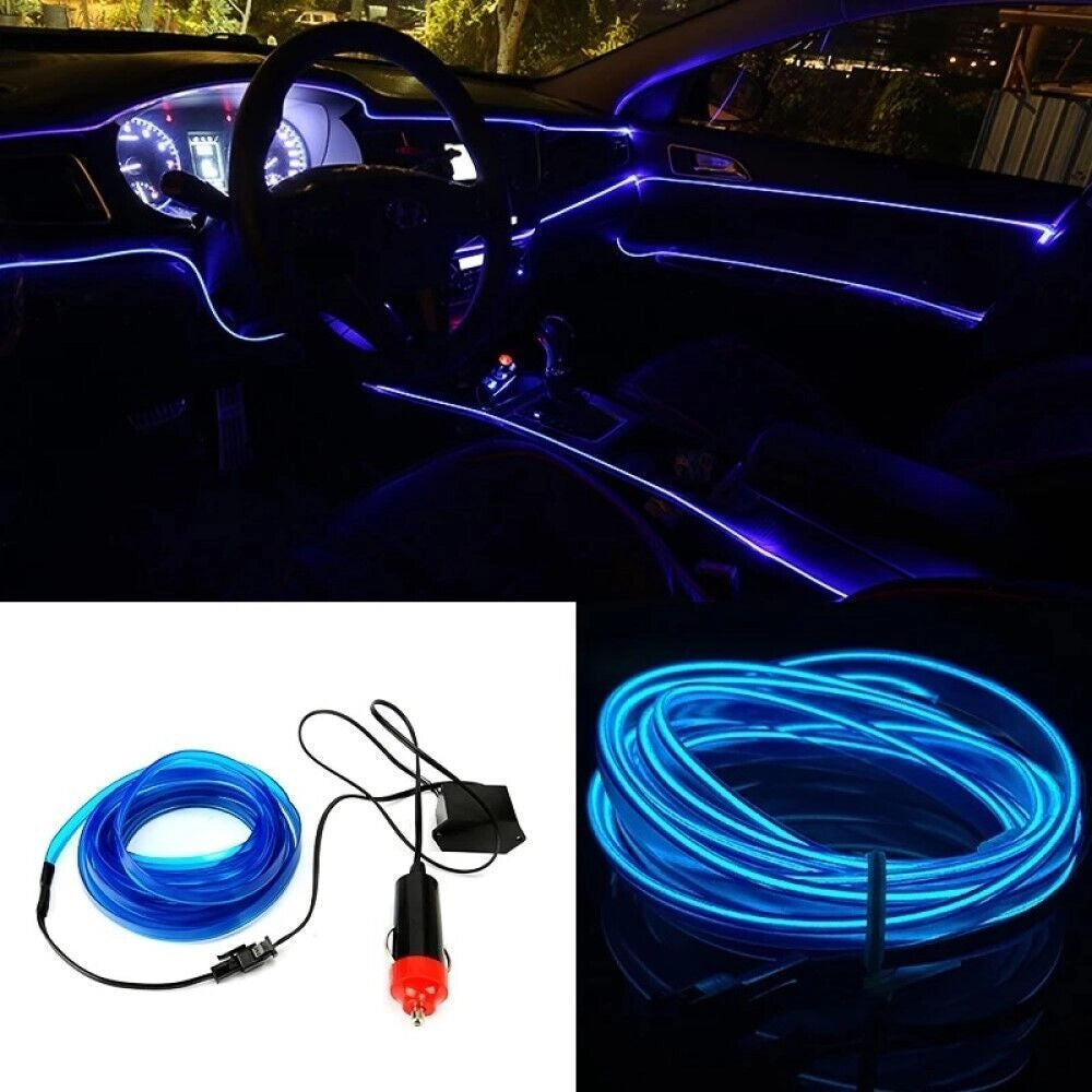 KIT LUCE ATMOSFERA BLU STRISCIA FILO FIBRA OTTICA INTERNI AUTO 12V 5 MT