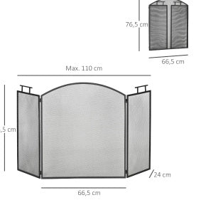 Parascintille pieghevole in ferro a 3 pannelli 128 x 76,5 cm per camino