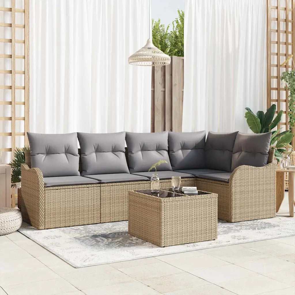 Set Divano da Giardino con cuscino 6 pcs Beige Poly Rattan 3345710