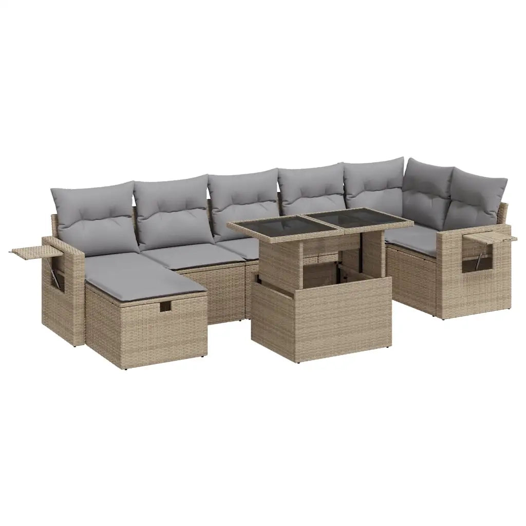 Set Divano da Giardino 8 pz con Cuscini Beige in Polyrattan 3327869