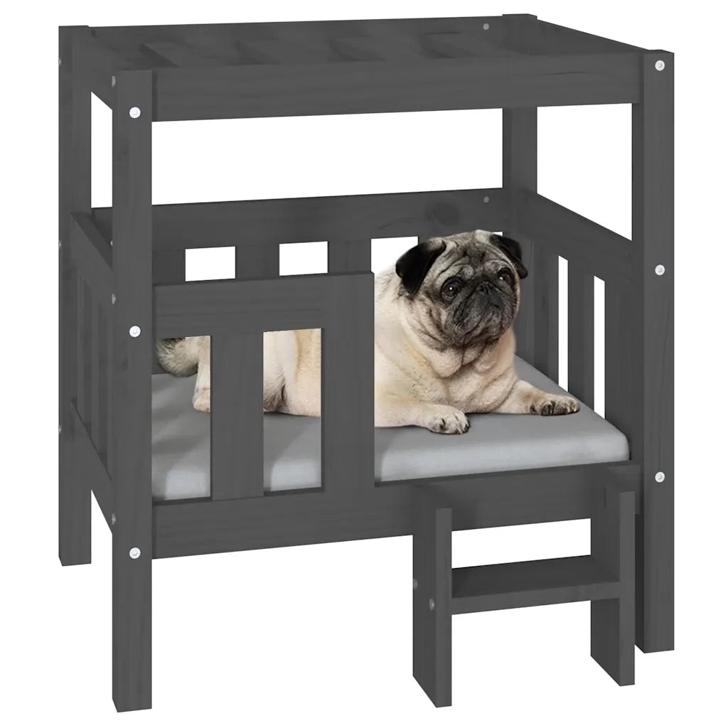 Cuccia per Cani Grigio 65,5x50,5x70 cm in Legno Massello di Pino 822374