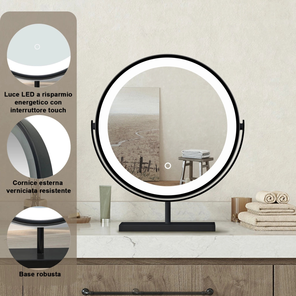 40x48cm Specchio da trucco a posizionamento statico LED + Touch Control + 3 temperature di colore regolabili