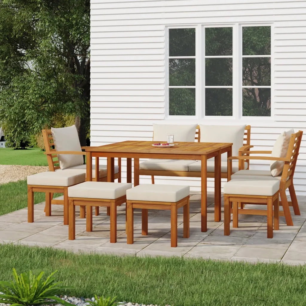 Set da Pranzo da Giardino 9pz con Cuscini Legno Massello Acaciacod mxl 125081