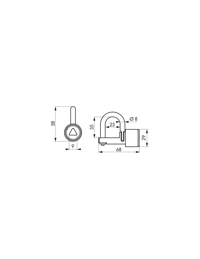 Lucchetto con tallone dritto, arco in ottone, chiave triangolare 9 mm – THIRARD