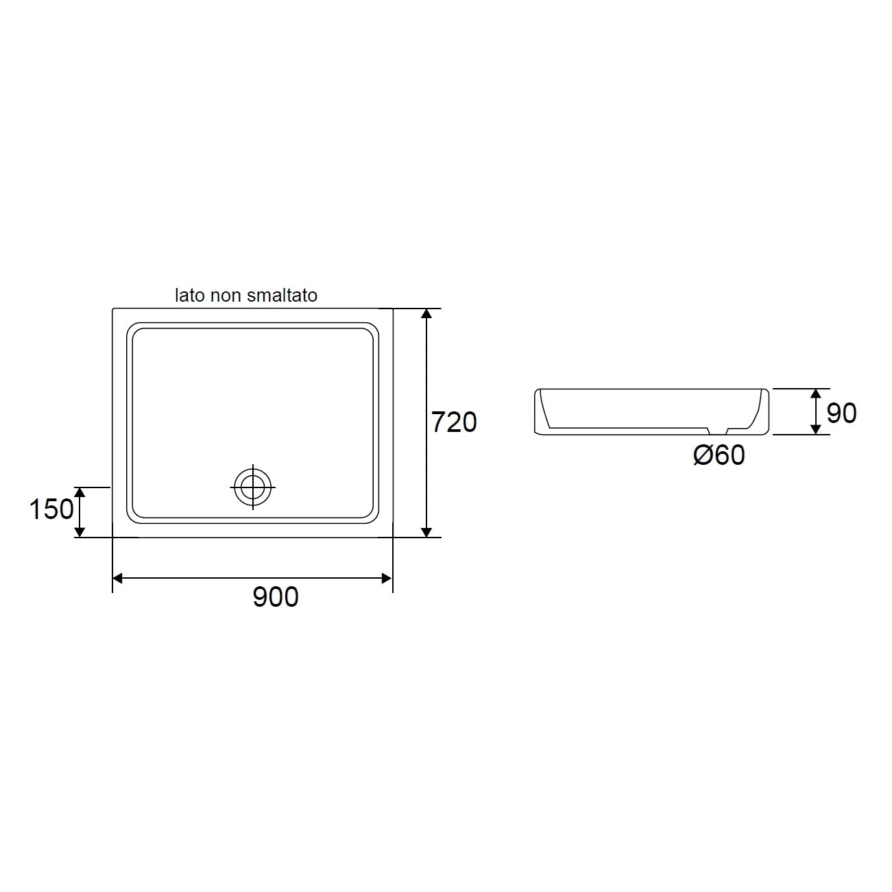 PIATTO DOCCIA ERA 90X72XH11CM IN CERAMICA